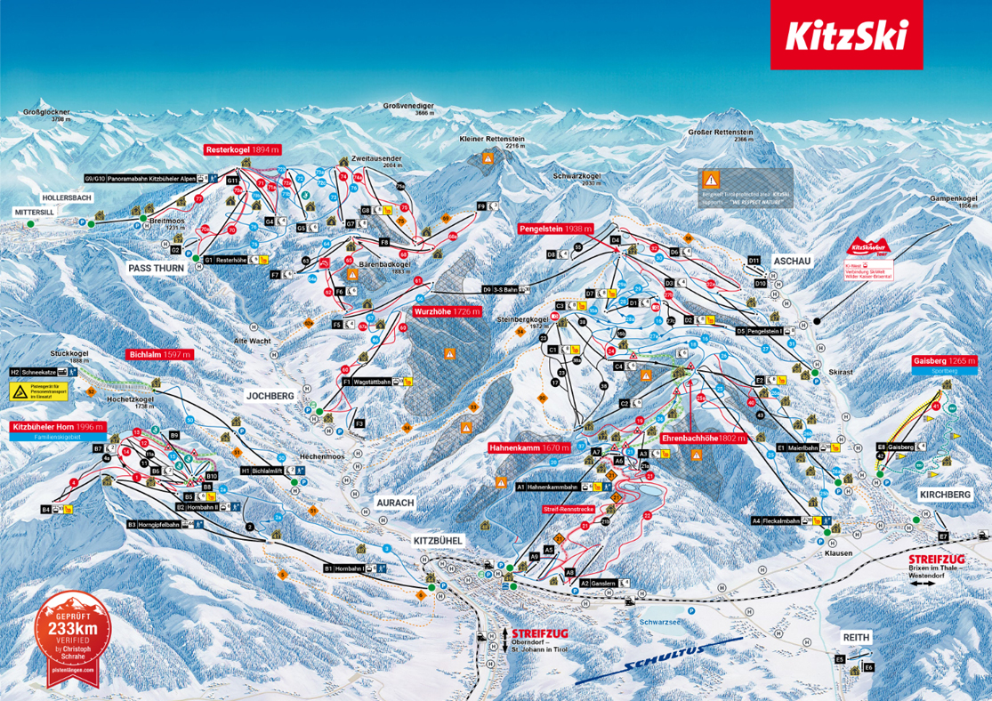 Pistenplan Skigebiet Kirchberg-Pass-Thurn