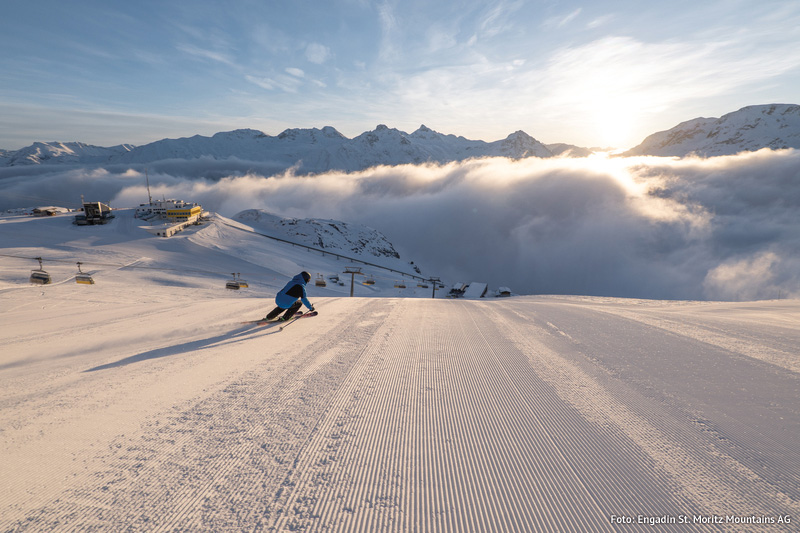 Skifahren im Skigebiet St. Moritz Corviglia