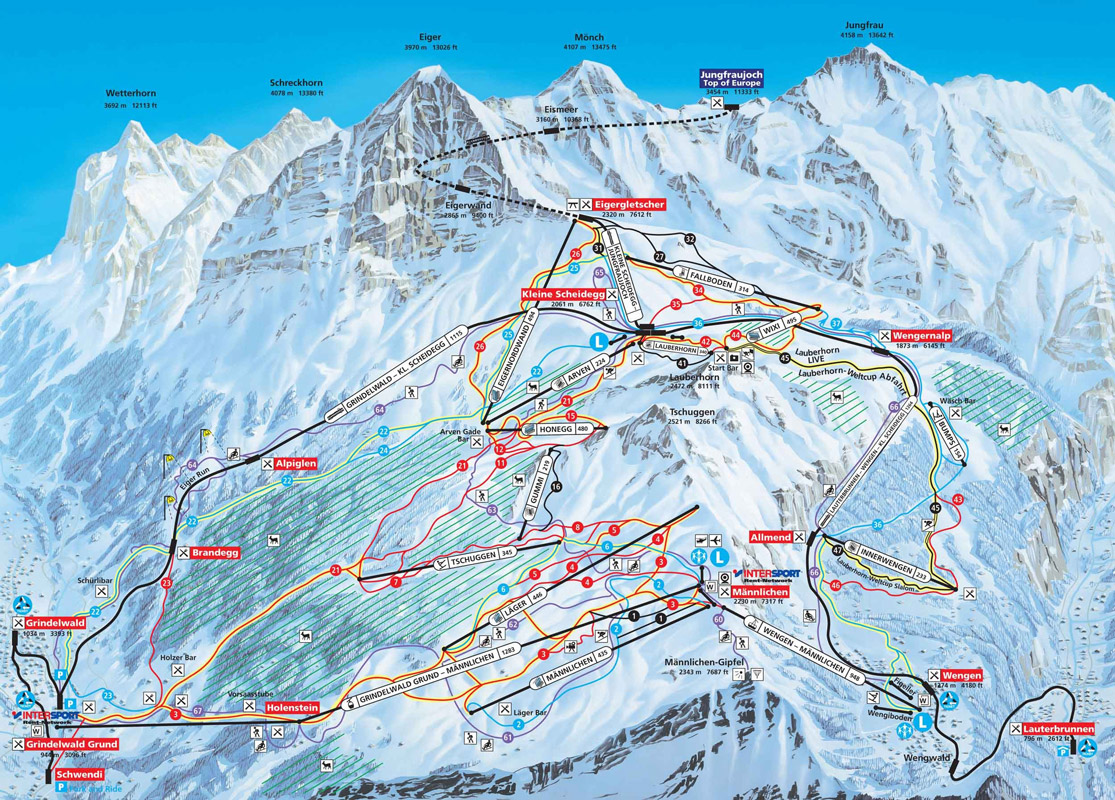 Pistenplan Grindelwald-Wengen