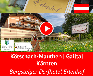 Das Gailtal und das Lesachtal: Urlaub im köstlichsten Eck Kärntens. Die österreichische Grenzregion zur italienischen Provinz Friaul - Julisch Venetien ist traditionell stark vom Alpe-Adria-Einfluss geprägt. Und das kleine Mauthen – Teil der Marktgemeinde Kötschach-Mauthen – ist das neue Kärntner Bergsteigerdorf! Aber nicht nur das, sondern auch Bike-Eldorado und das Biker-Paradies der Südalpen. Gut geschlafen und gegessen wird  im Bergsteiger Dorfhotel Erlenhof im Bergsteigerdorf Kötschach-Mauthen. Mehr Info auf YouTube!