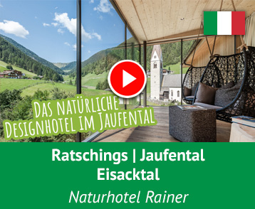 Das Naturhotel Rainer ist ein natürliches Designhotel in Ratschings und gehört zu Südtirols Top-10 Gourmetmanufakturen! Als eines unserer Lieblingshotels in Südtirol trägt es der Natur zuliebe das EU Öko-Label. Außerdem ist das Wanderhotel auch Mitglied bei den Vitalpina Hotels Südtirol. Ihr findet es nur 15 Minuten von Sterzing entfernt im Jaufental. Mehr Info auf YouTube!
