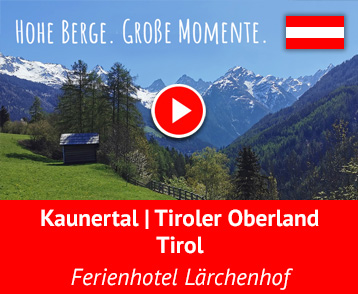 Die grandiose Tiroler Naturpark- & Gletscherregion Kaunertal mit Gletscherstraße und Gletscherpark, die  totale alpine Bergfreiheit, Tiroler Gastlichkeit, individuelle Urlaubsbetreuung und eine Bestpreisgarantie. All das gibt’s, wenn Du im Ferienhotel Lärchenhof buchst. Mehr Info auf YouTube!