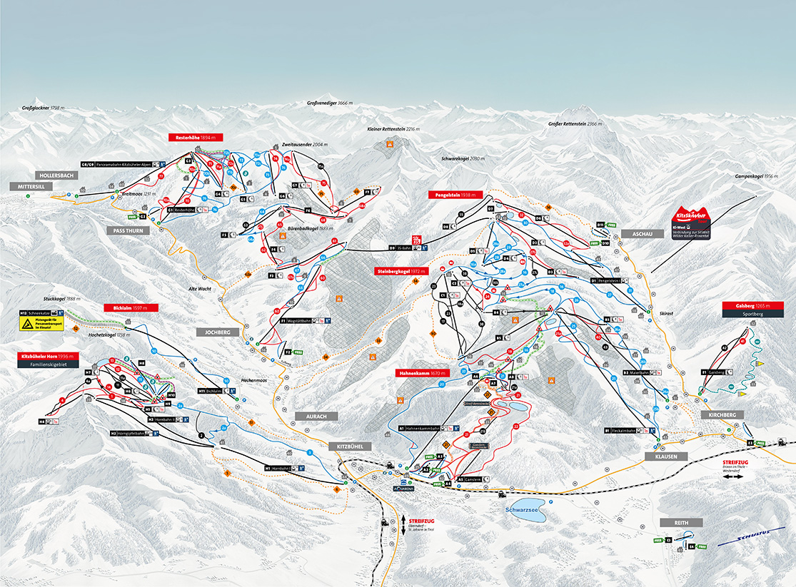 Pistenplan Skigebiet Kirchberg-Pass-Thurn