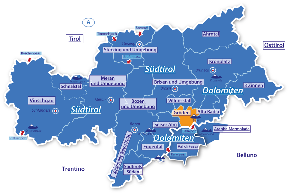 Alpenurlaub Urlaubsregion Gröden, Dolomiten, Italien Alpenurlaub Urlaubsregion Gröden, Dolomiten, Italien