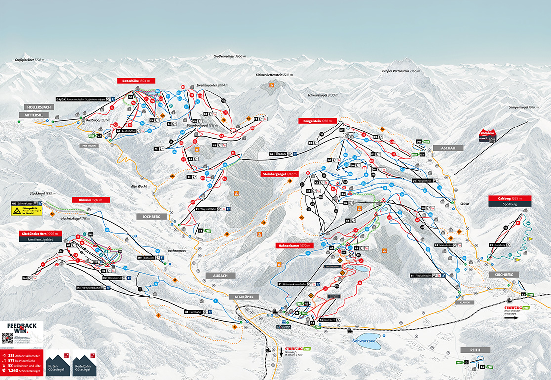 Pistenplan Skigebiet Kirchberg-Pass-Thurn